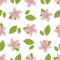 Seamless pattern with pink lotus flowers and green leaves on white background, modern illustration vector