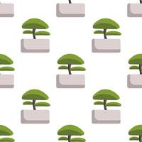 Seamless pattern with bonsai tree in pot on white background, minimalistic illustration vector