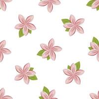 Seamless pattern with pink lotus flowers and green leaves on white background, elegant botanical design vector