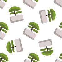 Seamless pattern with bonsai tree in pot on white background, modern illustration vector