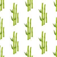 Seamless pattern with green bamboo stalks and leaves on white background, botanical illustration vector
