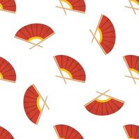 Seamless pattern with traditional Vietnamese red fans on white background vector