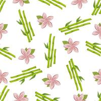 Seamless pattern with bamboo and lotus on white background, botanical illustration vector