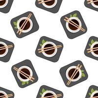 Seamless pattern with soy sauce and chopsticks on white background, modern illustration vector