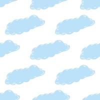 Seamless pattern with blue clouds in flat style on white background vector