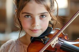A young girl is playing the violin photo