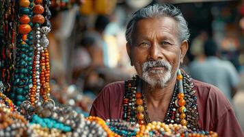 An old man with a beard and a necklace photo