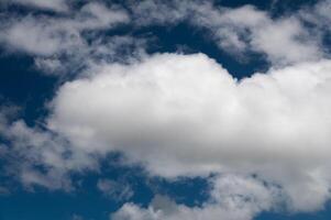 Beautiful blue sky with white fluffy big clouds photo