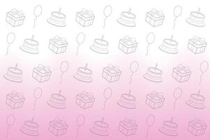 Birthday Pattern with Cakes, Balloons, and Gifts on Pink Gradient vector