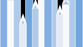 Blue paper plane flying motion graphic with alpha channel. Colorful vertical lines transition animated on transparent background. Paper airplane, stripe. video