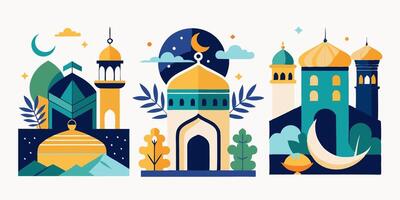 Islamic architecture illustration set vector