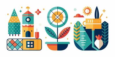 Illustration of a house, garden and other objects vector