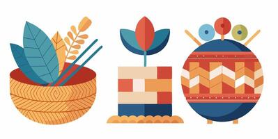 Three different types of baskets and plants vector