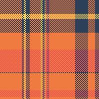 Vibrant autumnal plaid pattern. Warm orange and deep navy hues create a cozy, textured design perfect for fall fashion, textiles, or website backgrounds. vector