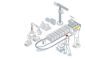 Container ship transportation for global cargo movement through maritime logistics and shipping networks. vector