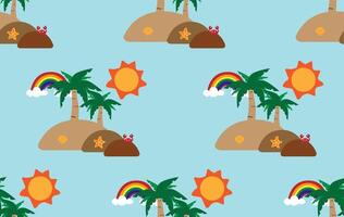 Summer pattern seamless fabric summer season. island middle of the sea blue background. Designed for summer pattern vector