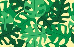 Summer pattern seamless fabric summer season. monstera leaf on yellow background. Designed for summer pattern vector