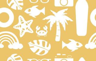 Summer pattern seamless fabric summer season. white beach elements on yellow background. Designed for summer pattern vector