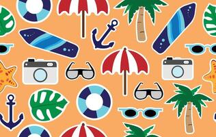 Summer pattern seamless fabric summer season. sticker beach elements on sand background. Designed for summer pattern vector