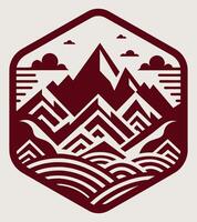 Mountains and waves in a hexagon shape vector