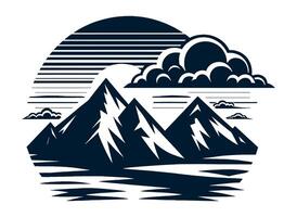 Mountains and clouds in a retro style on white. vector