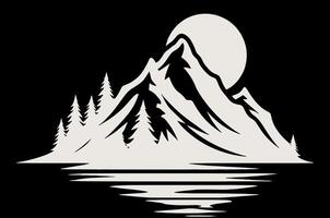 A mountain with trees and a full moon vector