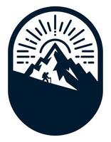 A mountain climber is silhouetted against the sun vector