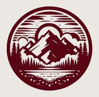 A mountain landscape with trees and a lake vector