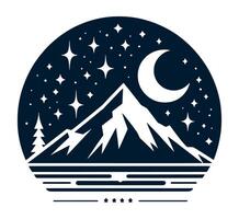A mountain and a lake with stars and a moon vector