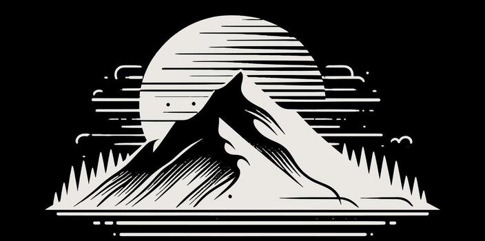 A mountain with a sun and moon in the background vector