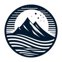 Mountains and waves in a circular design on white. vector