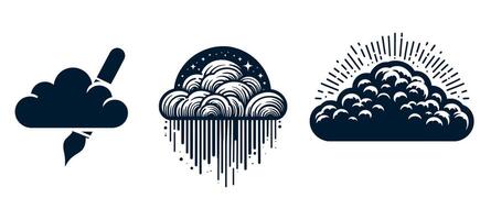 Clouds, rain, and lightning icons set vector
