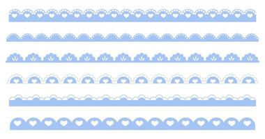 Scalloped border simple divider with cute heart and dots ornament edge cutout decoration isolated on white background. vector