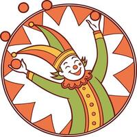 Cartoon Jester Colorful Fool Juggling Medieval Style Art Playful Pose Festive Mood vector