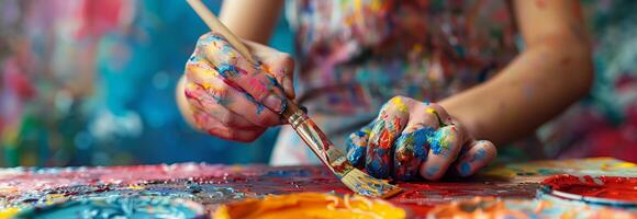 A person is painting with paint on a canvas photo