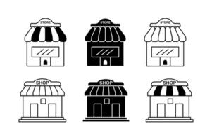 Flat and Minimalist Store Front Icons Set, store front icons, shop front icon, market icon vector