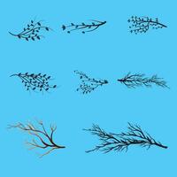 New Tree branch collection. Set of cartoon tree branch. Black branch silhouette element vector