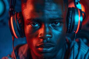 A man with headphones on his head photo