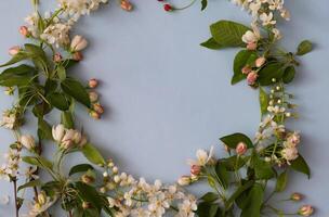 Spring flowers, woman freelancing concept On a sunny, beautiful day. View from above. photo