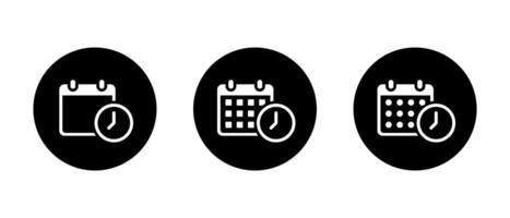 Calendar with time icon set on black circle. Date with clock sign symbol vector