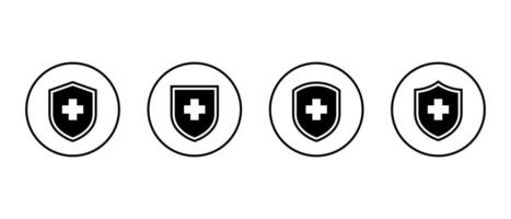 Shield protection icon set on circle line. Health badge sign symbol vector