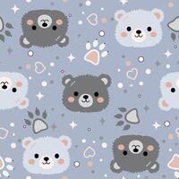 Cute Kawaii Bear Seamless Pattern on Soft Lavender Background vector