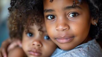 Two young children are looking at the camera photo