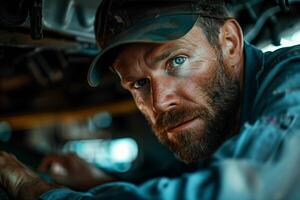 A man with a beard and blue eyes is looking at the camera photo