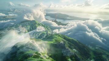 A view of the mountains and clouds from above photo