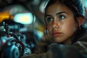 A woman looking at the camera while sitting in a car photo