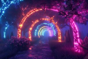 A colorful tunnel with lights in the middle photo