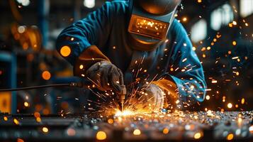 A man welding with sparks in a factory photo
