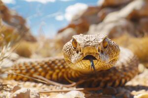 A close up of a snake with its mouth open photo