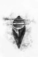 A black and white drawing of a rowboat photo